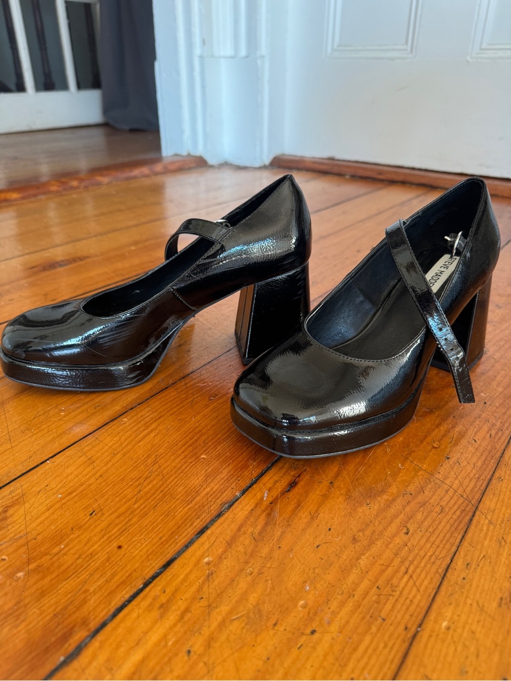 Mary Jane Platform Pumps - Black Patent